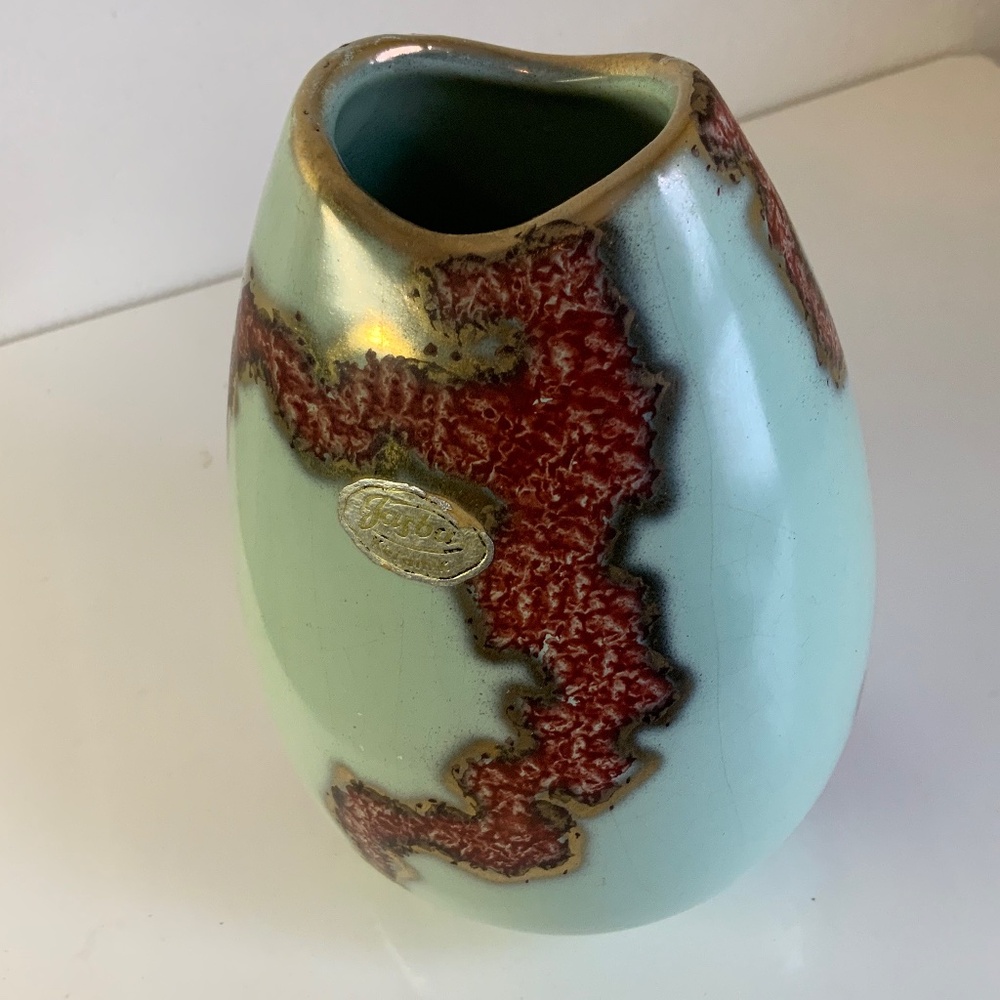 Rare MCM aquamarine blue Jasba ceramic "Fat Lava" vase from West Germany, 1950s - Picture 2 of 5